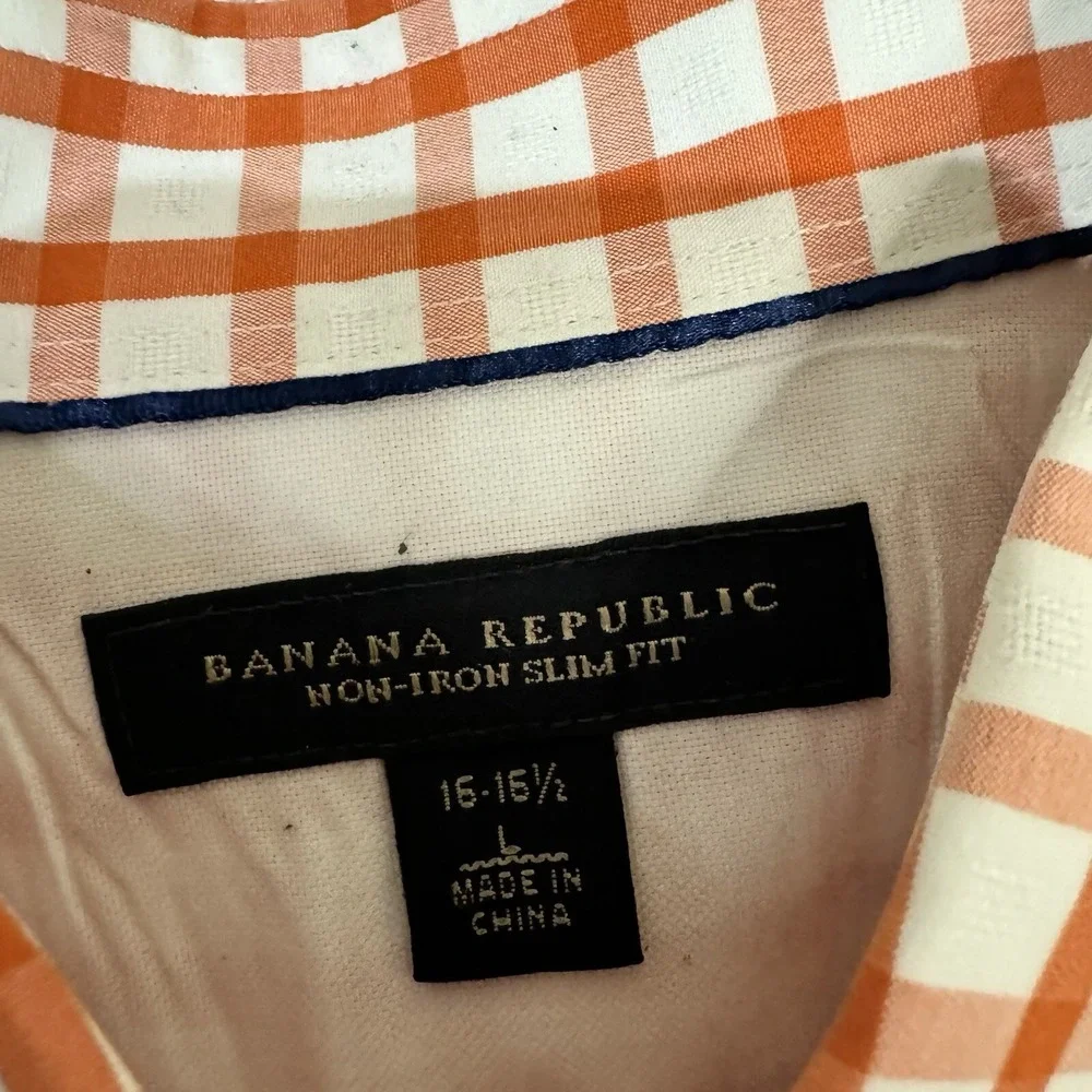 Banana Republic Men Red Plaid‎ Button Long Sleeve Dress Shirt L Graphic Check